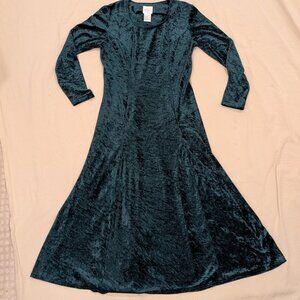 Velvet Cocktail A-Line Midi Dress Forest Green - Women's sz M